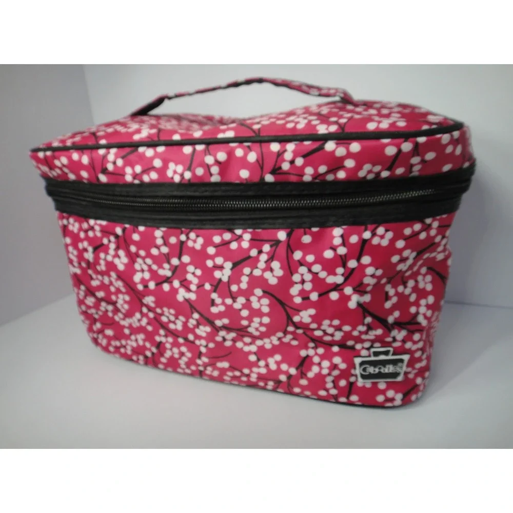 Caboodles 3 Piece Cosmetic Bag Set Pink Floral Cherry Blossom Train Case Mirror